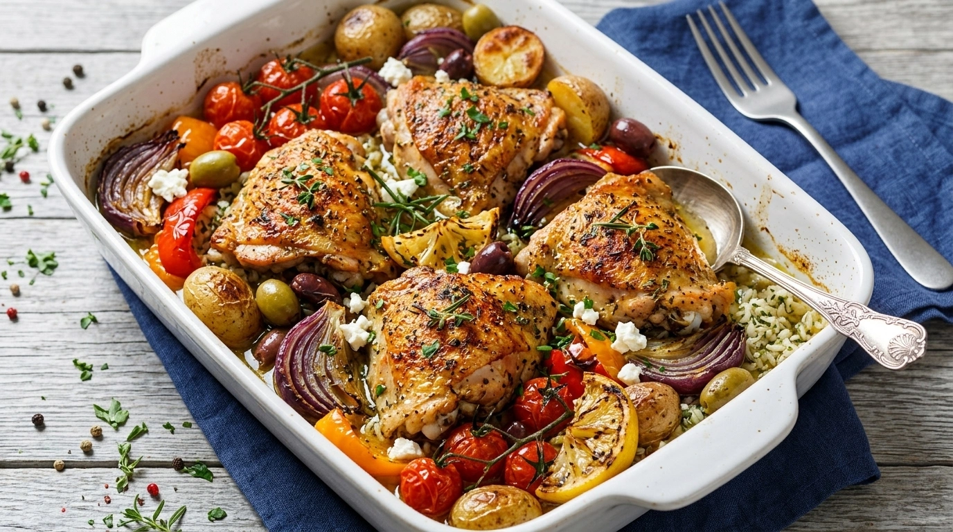 Kycklinglår i ugn med paprika och lök